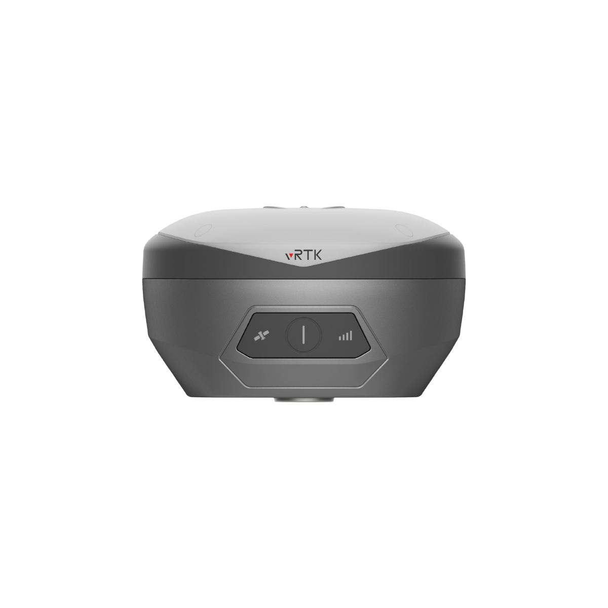 Front view of Hi-Target vRTK GNSS RTK system showing status panel with power button and signal indicators