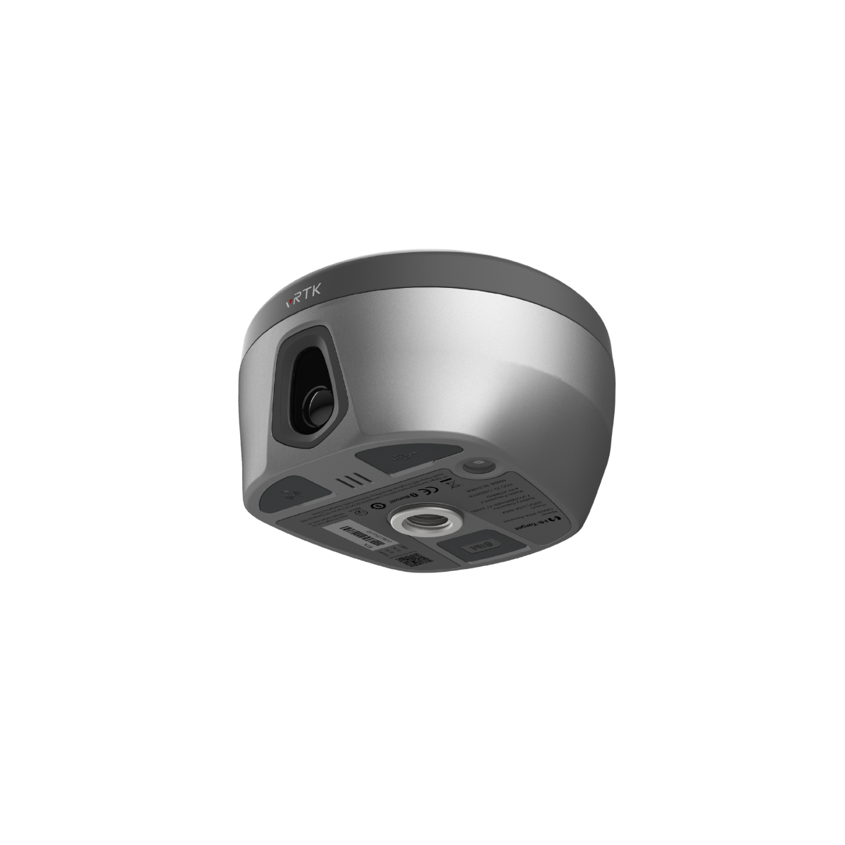 Hi-Target vRTK GNSS RTK System Angled View with Visual Positioning Camera Angled view of Hi-Target vRTK GNSS RTK system showing visual positioning camera lens and rugged receiver housing