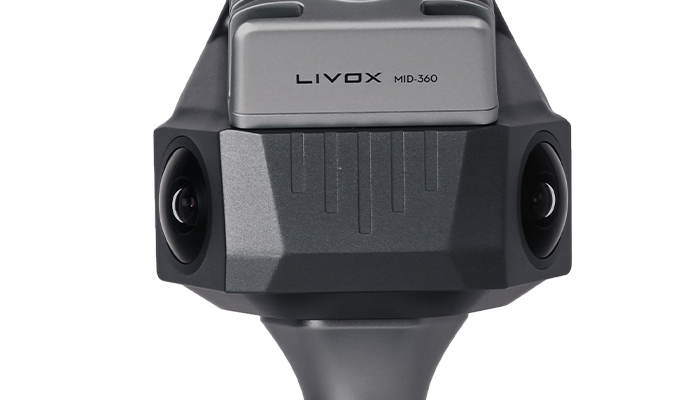 Cygnus Lite handheld SLAM scanner front view showing dual HD cameras for real-time RGB colorization and 3D reconstruction